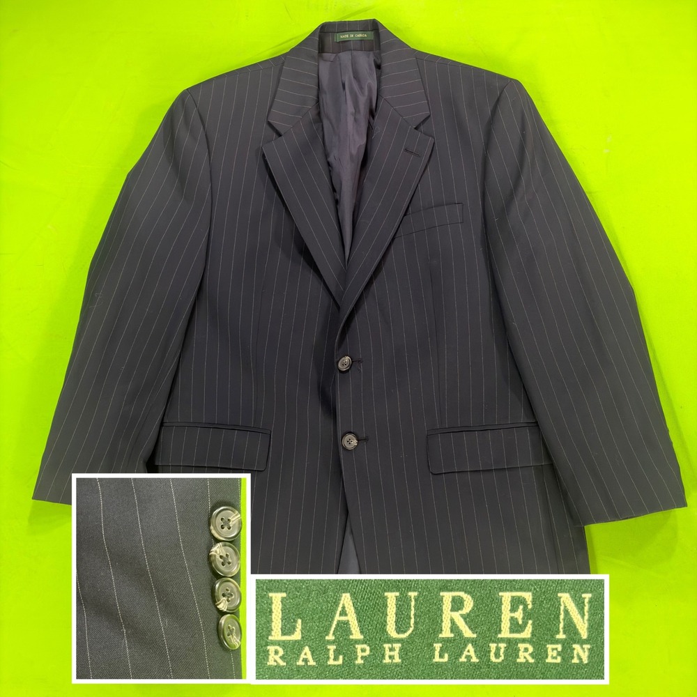 Lauren Ralph Lauren Suit Jacket Mens 40R Navy Blue Pinstripe Wool Blazer